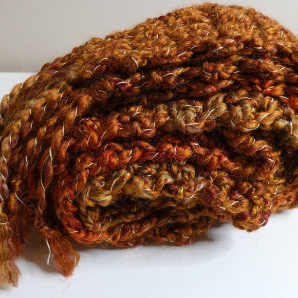 Brown Scarf Extra Long 104x5 Handmade Crochet Hand Knit Winter Warm Retro NWT - Picture 8 of 11